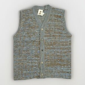 Vtg Alfie California Button Up Sweater Vest Brown & Blue 70s 80s SZ XL